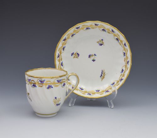 18th Century Derby Porcelain Cup & Saucer Barbeaux Sprigs, C.1785