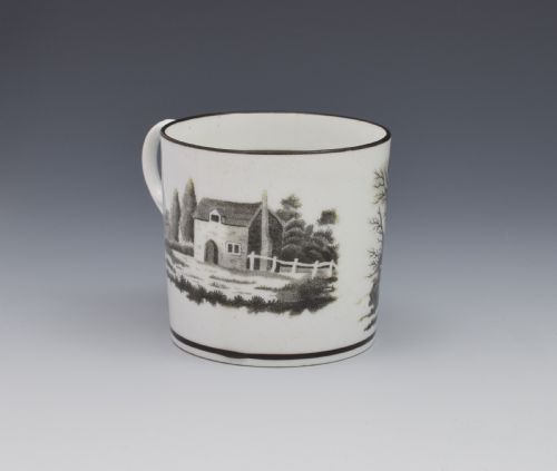 fig 1. Georgian New Hall Bat Print Landscape Coffee Can c.1805