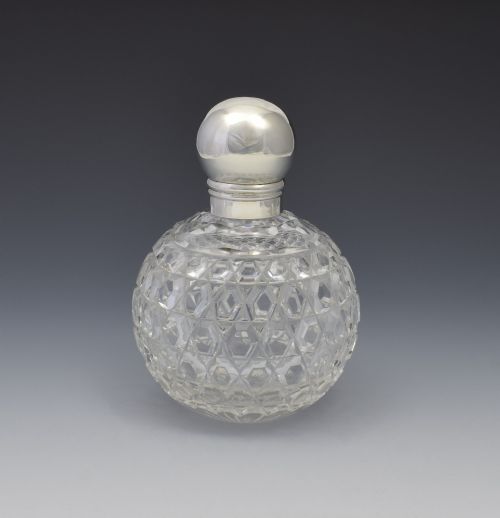 fig 1. Large Victorian Silver & Cut Glass Globe Scent Perfume Bottle
