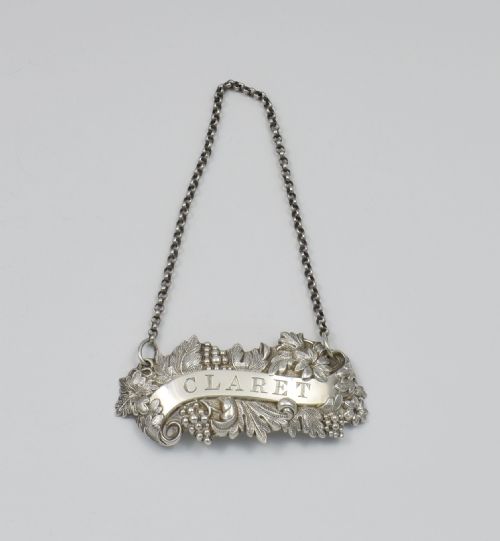 fig 1. Ornate Victorian Silver Claret Wine Decanter Label