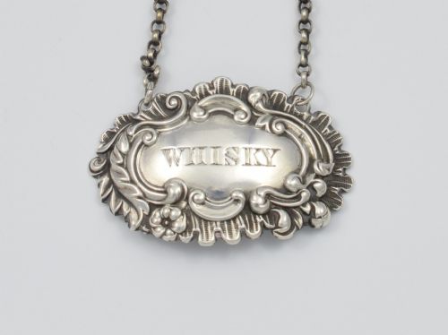 fig 1. Early Victorian Silver Whisky Spirit Decanter Label George Unite 1843