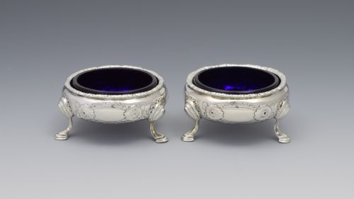Pair Early George III Silver Cauldron Table Salts William Kersill 1769