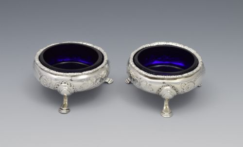 fig 1. Pair Early George III Silver Cauldron Table Salts William Kersill 1769