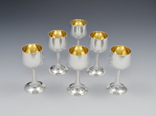 Early George V Set of 6 Silver Goblet Liqueur Tot Cups
