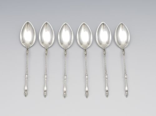 Cased Set of 6 Bruchmann & Sohne Silver Deer Hoof Coffee Teaspoons  C.1925