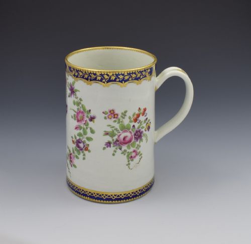 fig 1. Large First Period Worcester Porcelain Polychrome Urn Mug Tankard c.1775