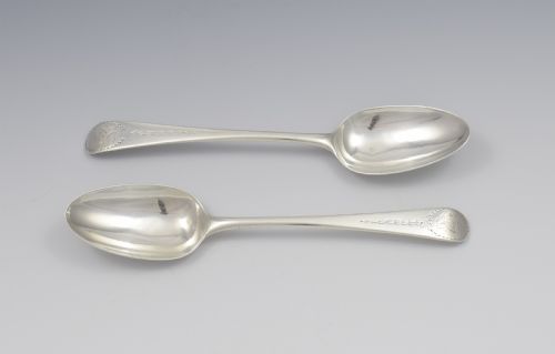 fig 1. Pair Georgian Silver Serving Table Spoons 1780 George Smith III