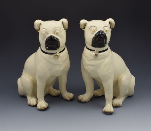 fig 1. Large Pair Of Victorian Staffordshire Pottery Pugs Dogs c.1880