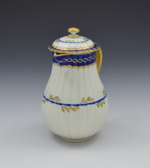 fig 1. First Period Worcester Porcelain Fluted Sparrow Beak Jug & Cover c.1780