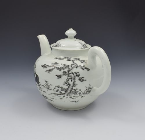 fig 1. First Period Worcester Porcelain Teapot Boy On A Buffalo Ex-Zorensky