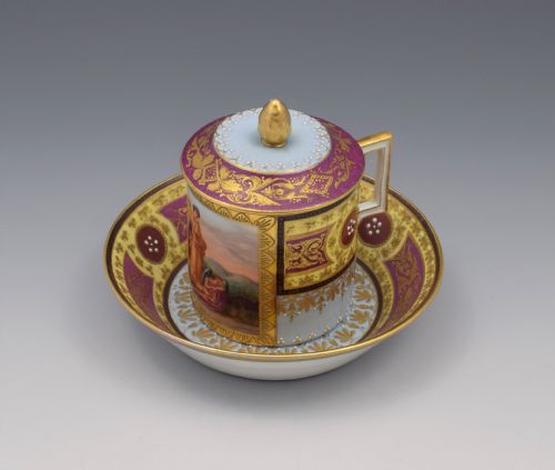 fig 1. 19th Century Vienna Porcelain Chocolate Cup & Cover With Stand