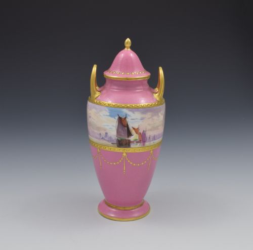 Minton Porcelain Pink Vase & Cover James Edwin Dean Seascape