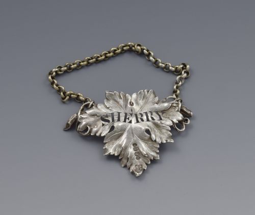 Early Victorian Silver Vine Leaf Sherry Decanter Label 1838