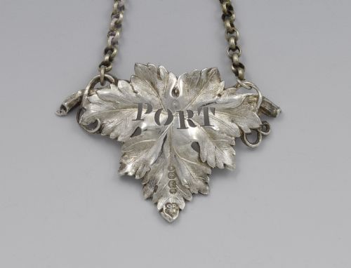 fig 1. Early Victorian Silver Vine Leaf Port Decanter Label 1838