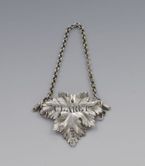 fig 1. Early Victorian Silver Vine Leaf Claret Decanter Label 1838