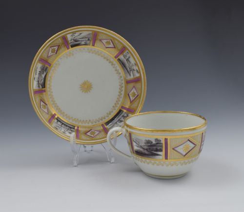 Stunning New Hall En Grisaille & Lilac Bute Cup & Saucer Pattern 436 C.1800