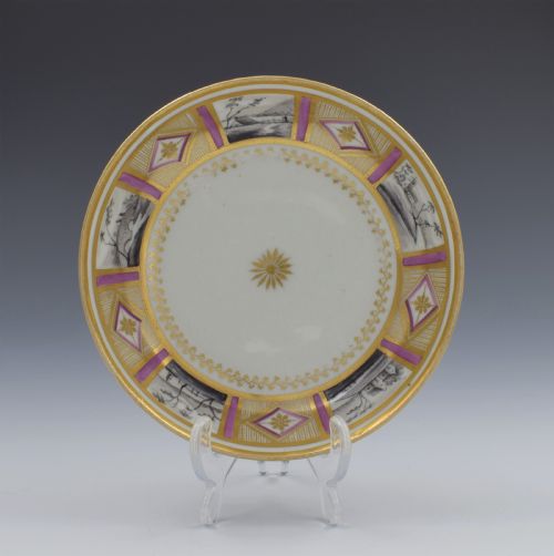 fig 1. Stunning New Hall En Grisaille & Lilac Bute Cup & Saucer Pattern 436 c.1800