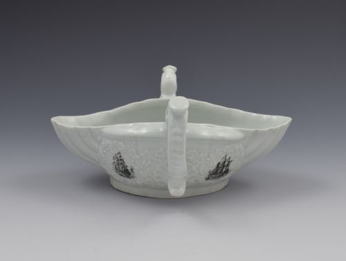 First Period Worcester Porcelain Double Handled Sauceboat C.1755