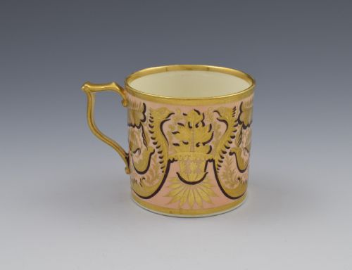 Derby Porcelain Salmon Ground Coffee Can Gold Dragons