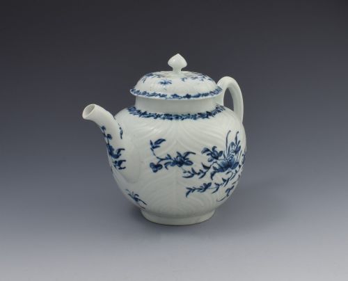fig 1. First Period Worcester Porcelain Feather Moulded Teapot
