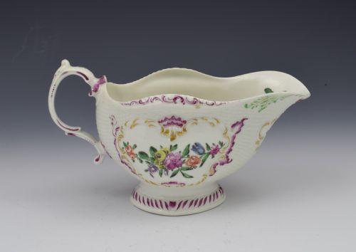 First Period Worcester Large Polychrome Sauceboat C.1765
