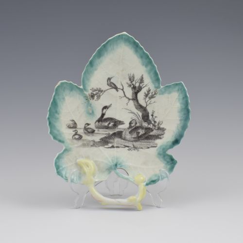 First Period Worcester Porcelain Leaf Dish Hancock Printed River Scene C.1758