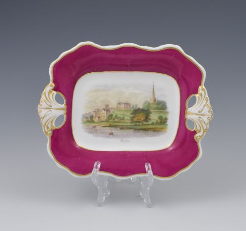 Antique Davenport Porcelain Dessert Dish View of Ross-on-wye C.1840