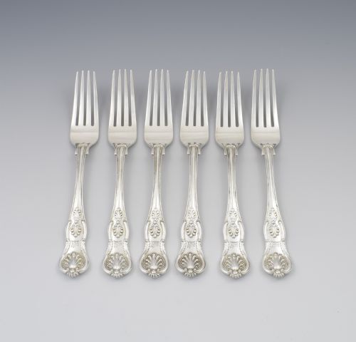 Fine Set of 6 Silver Early Victorian King's Honeysuckle Pattern Dinner Forks