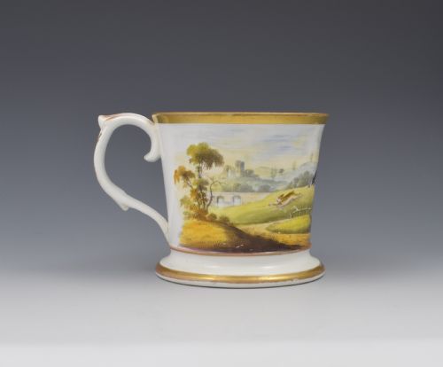 Unusual English Porcelain Porter Mug Hare Coursing Scene C.1830