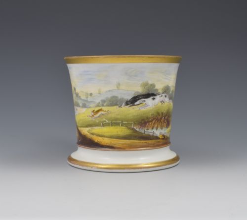 fig 1. Unusual English Porcelain Porter Mug Hare Coursing Scene c.1830
