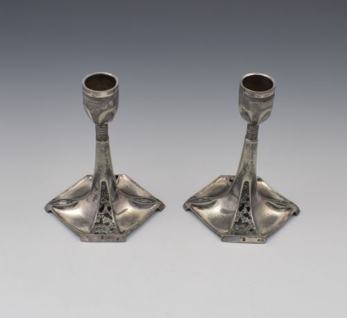 fig 1. Pair Of WMF Art Nouveau Pewter Candlesticks c.1905