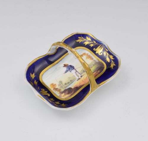 Miniature English Porcelain Ornamental Basket Boy Fishing C.1820