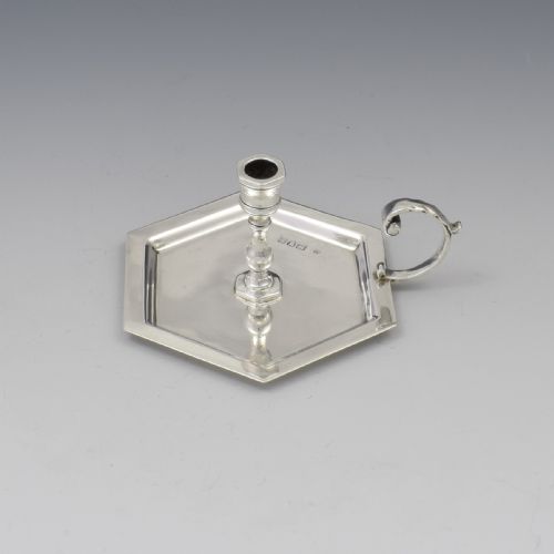 Small Edwardian Hexagonal Silver Taper Chamberstick William Hutton & Sons