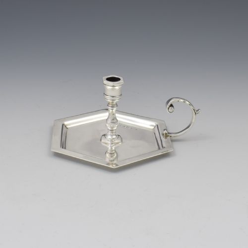 fig 1. Small Edwardian Hexagonal Silver Taper Chamberstick William Hutton & Sons