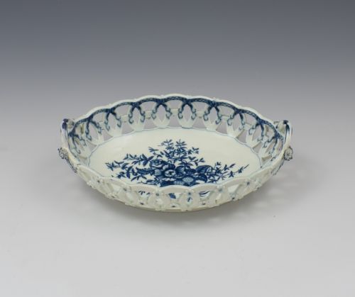 First Period Worcester Porcelain Pine Cone Oval Basket C.1770
