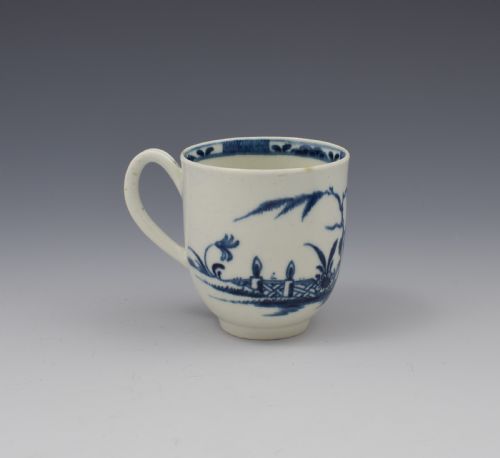 First Period Worcester Porcelain Candle Fence Pattern Coffee Cup C.1770
