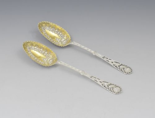 Pair of Victorian Silver Berry Serving Spoons