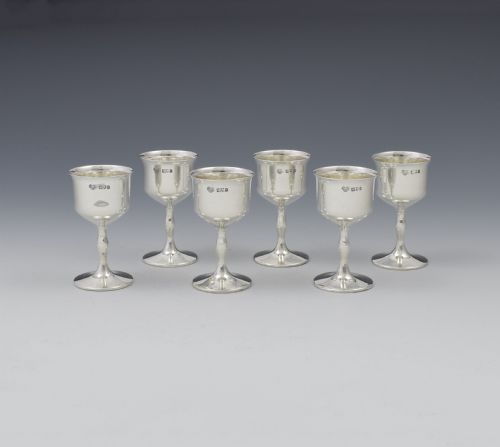Set of 6 George V Silver Goblet Spirit Measures / Tot Cups
