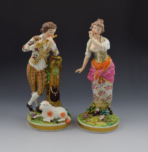 Large Pair of Bloor Derby Porcelain Figures Shepherd & Shepherdess N369