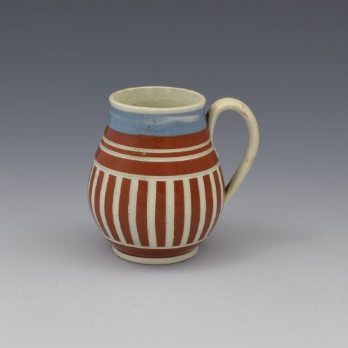 Pearlware Mocha Ware Geometric Striped Mustard Pot C.1820