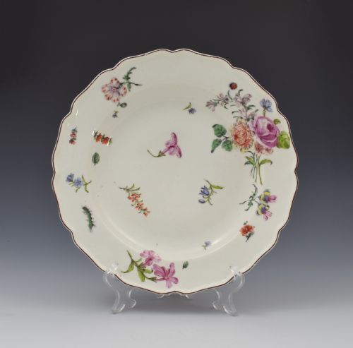 Chelsea Porcelain Red Anchor Period Floral Dessert Plate C.1753-58