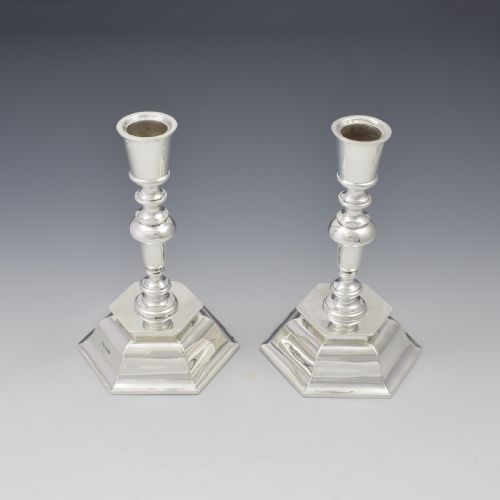 fig 1. Pair Of Antique Edwardian Sterling Silver Hexagonal Candlesticks