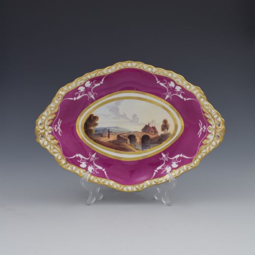 Spode Porcelain Dessert Dish Landscape View Chapelizod Bridge C.1825