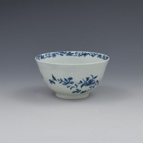 First Period Worcester Porcelain Feather Moulded Floral Small Slop Bowl