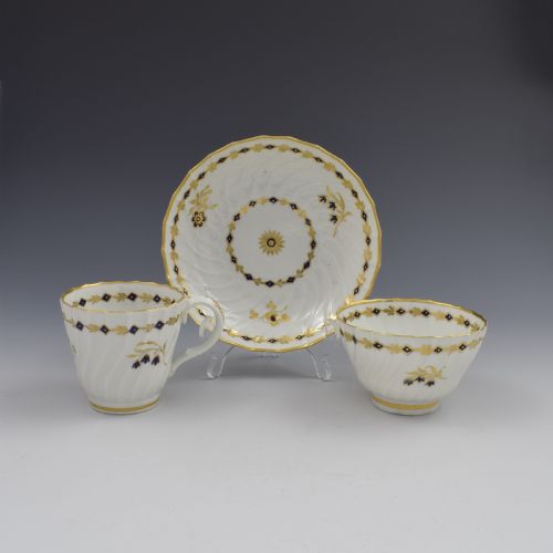 Flight Period Worcester Porcelain Spiral Fluted Trio, Tea Bowl, Cup & Saucer