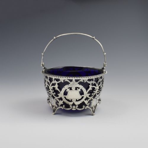 Pretty Edwardian Pierced Silver Sugar Basket / Bonbon Dish Bowl