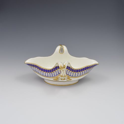 fig 3. 18th Century Sevres Porcelain Sauciere A Deux Sauceboat & Plate Pois Bleu 1788