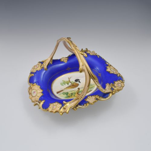 Fine & Large Alcock Rococo Porcelain Ornithological Basket C.1845