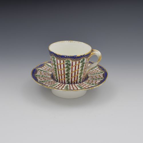 18th Century Sevres Porcelain Trembleuse Cup & Saucer Hop Trellis