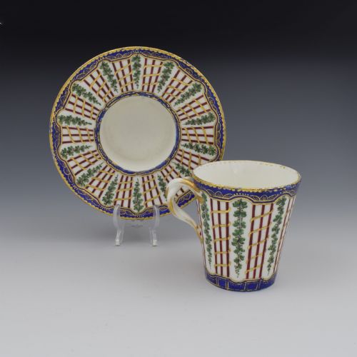 fig 1. 18th Century Sevres Porcelain Trembleuse Cup & Saucer Hop Trellis